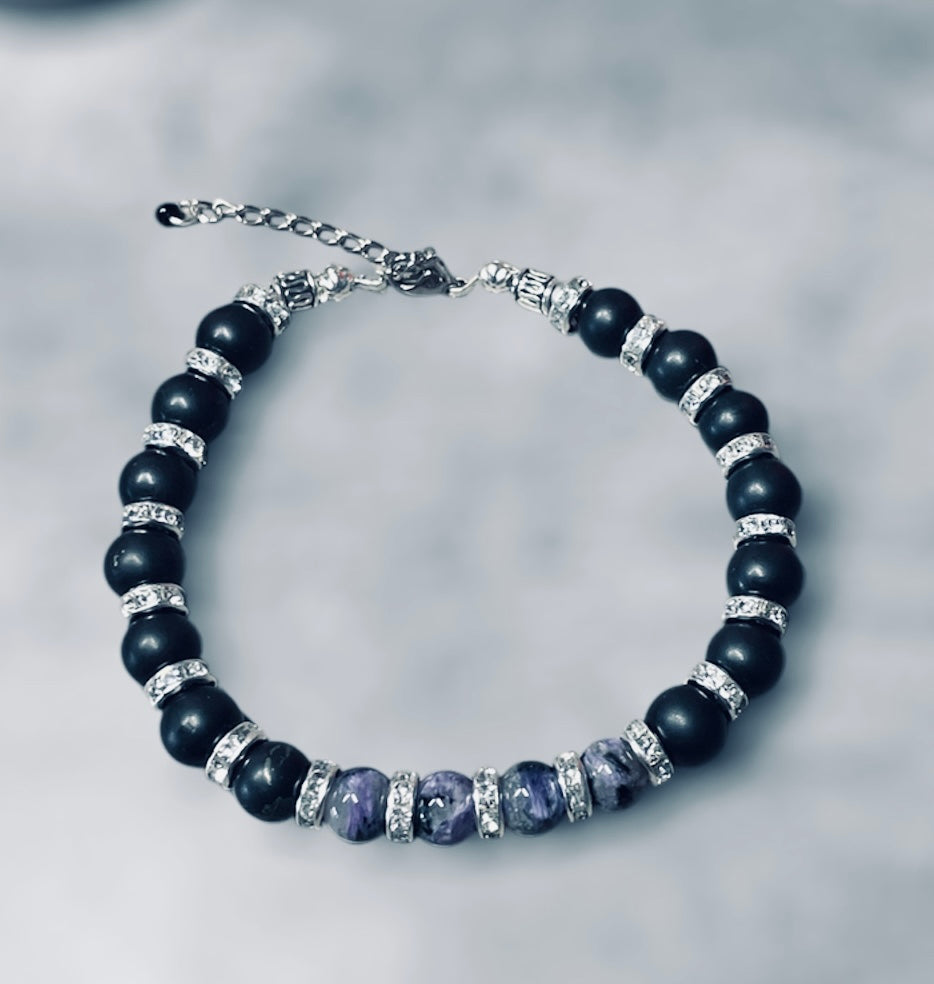 Bracelet pierres véritables « œil de faucon » et « sodalite »