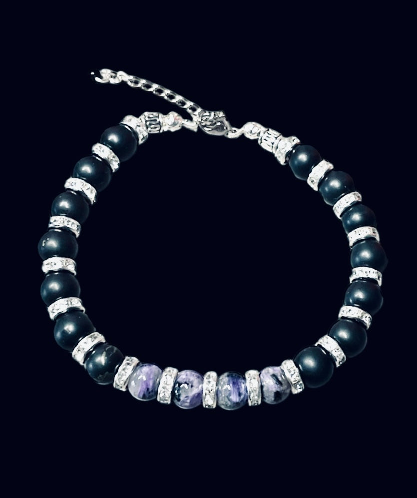Bracelet pierres véritables « œil de faucon » et « sodalite »