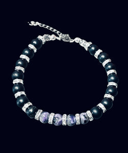 Bracelet pierres véritables « œil de faucon » et « sodalite »
