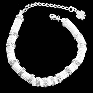 Bracelet perles plates Heishi blanc et brillants