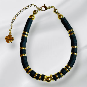 Bracelet perles plates Heishi noir et or