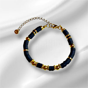 Bracelet perles plates Heishi noir et or