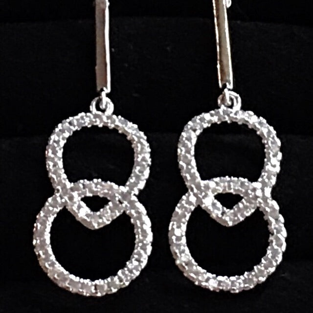 Boucles d’oreilles pendantes « 2 cercles brillants » plaqué or jaune ou blanc