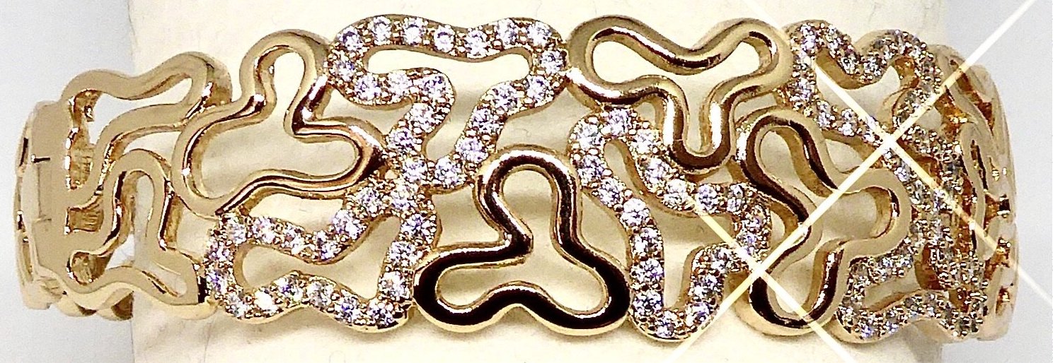 Bracelet rigide plaqué or et zirconiums