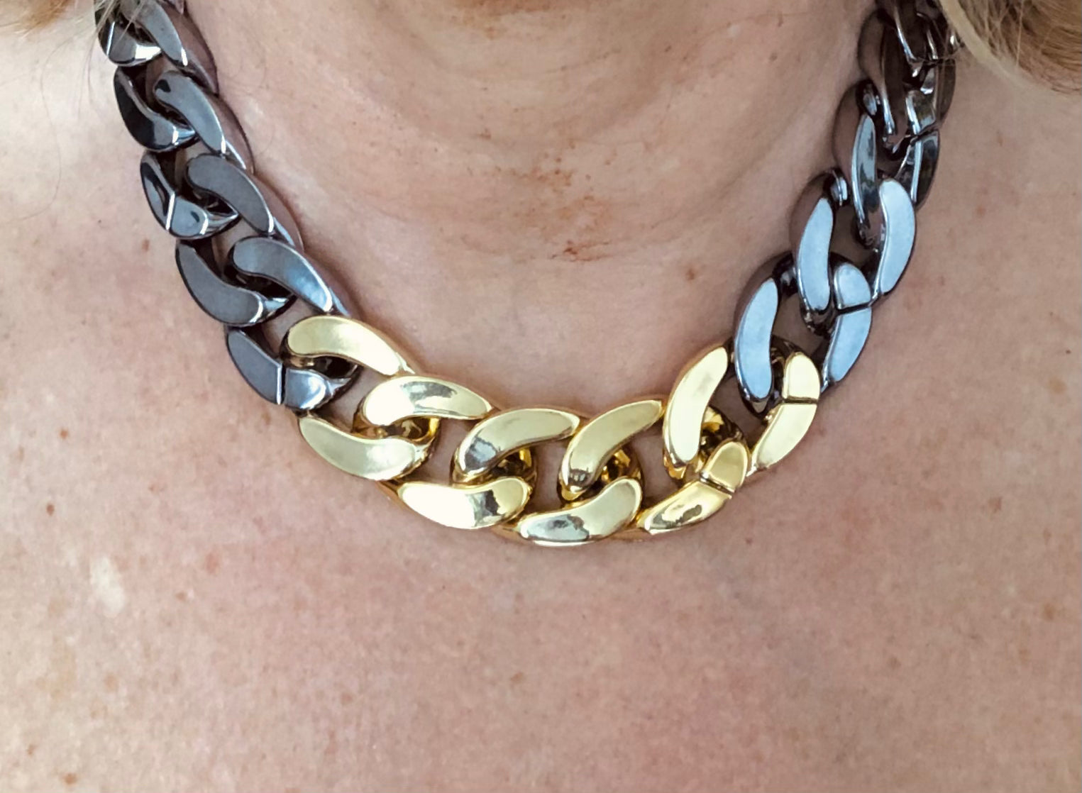 Collier chaîne maillons 2 couleurs : argenté et doré « Cannes »