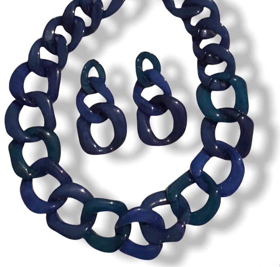 Collier-chaîne et/ou boucles d’oreilles bleu « Giulia »  bleu/vert
