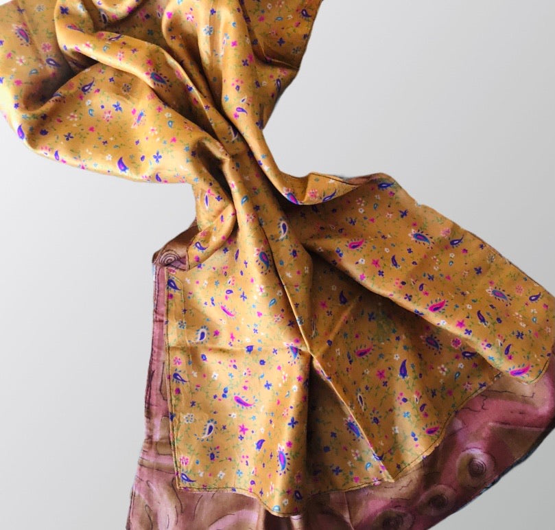 Foulard soie indienne mordorée à motifs