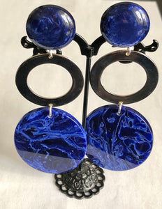 Boucles d’oreilles longues, bleu marbré