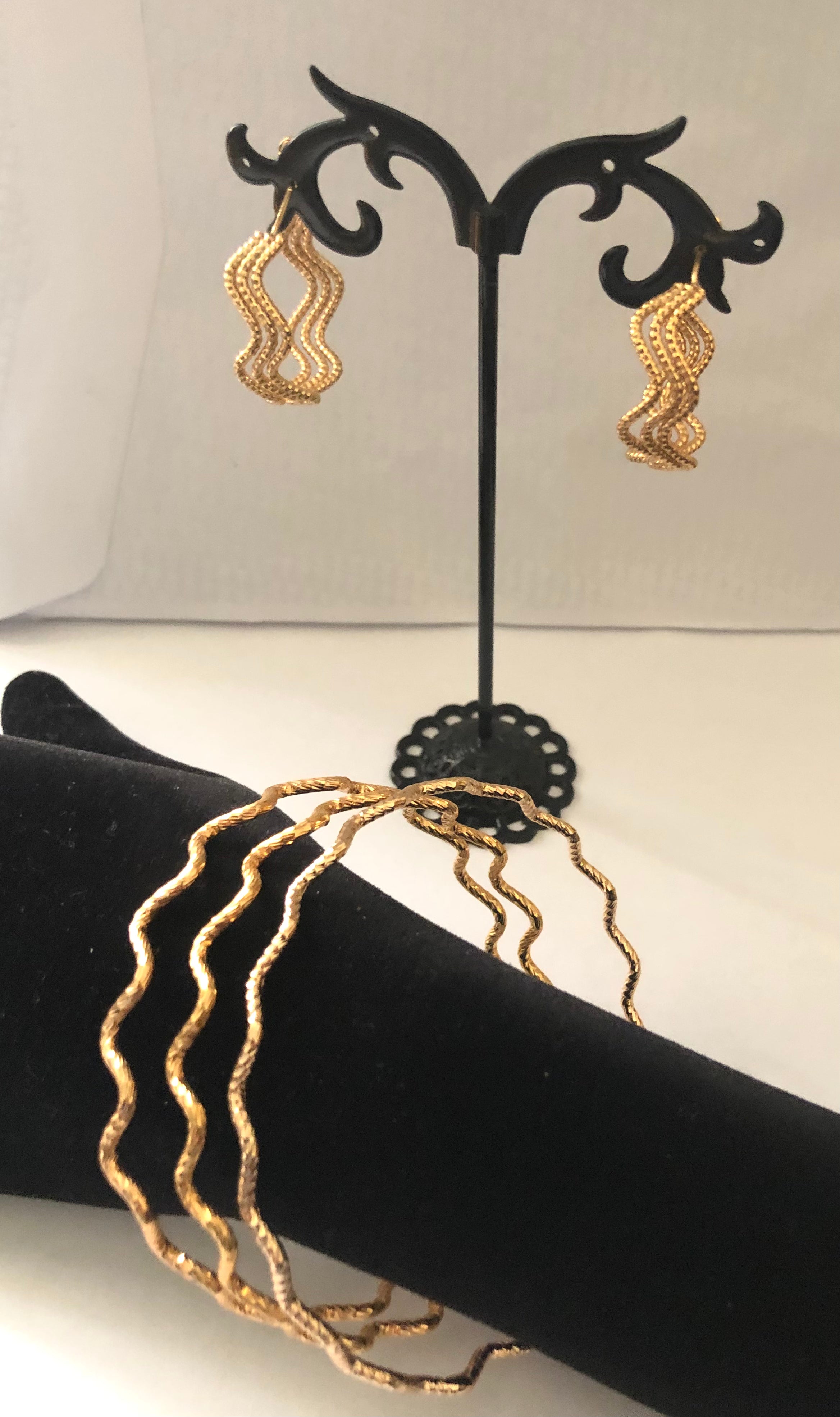 Boucles d’oreilles motif « Vagues », créoles, 3 anneaux