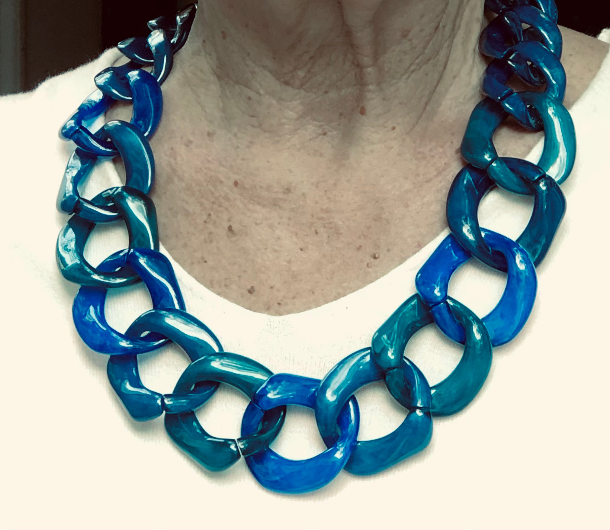 Collier-chaîne et/ou boucles d’oreilles bleu « Giulia »  bleu/vert