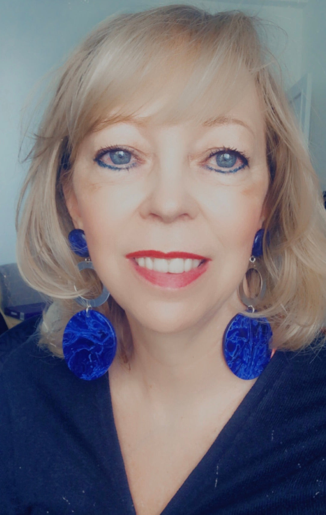 Boucles d’oreilles longues, bleu marbré