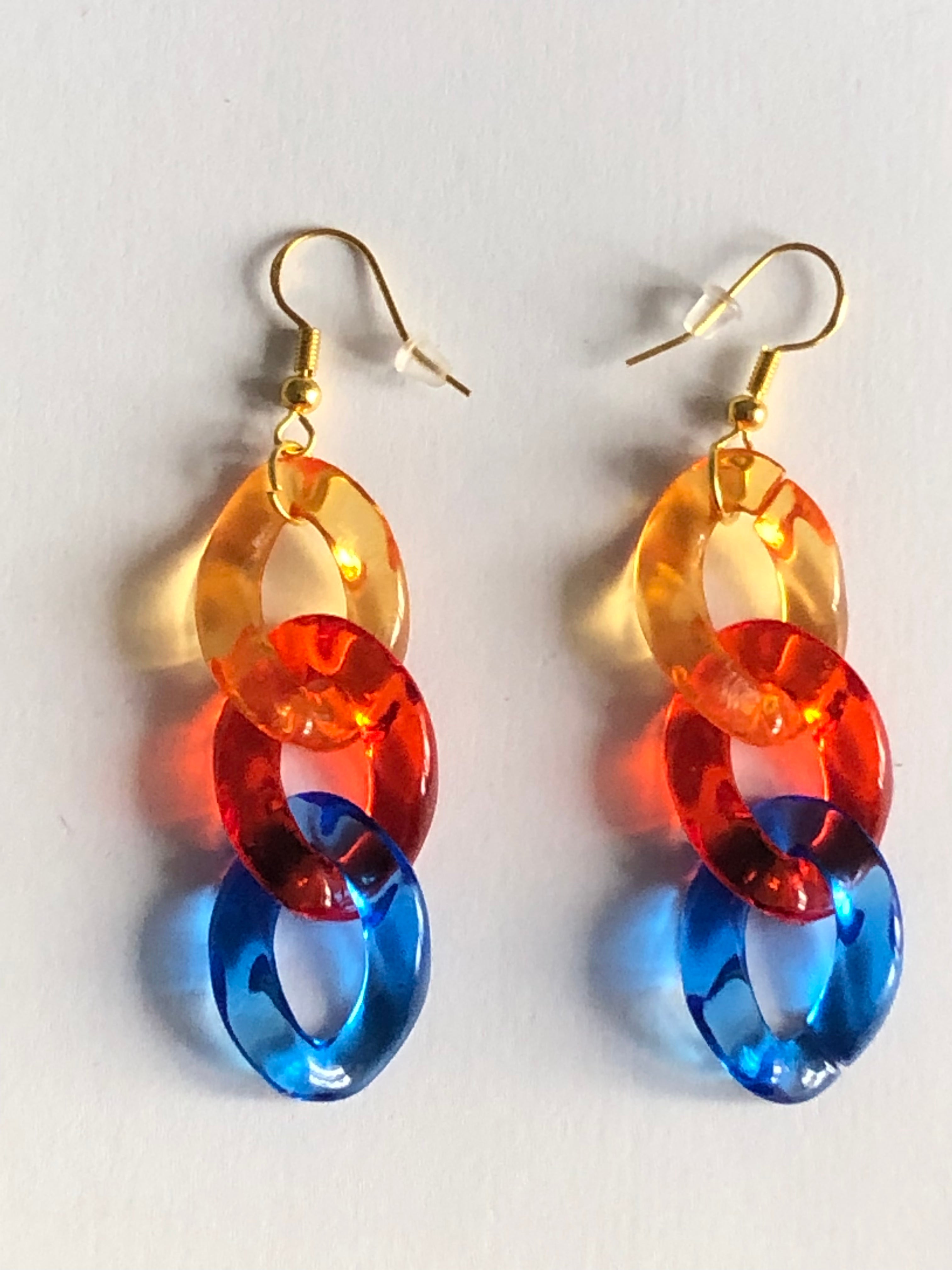 Boucles d’oreilles motif chaîne couleurs translucides, 3 maillons collection « Jade3 »