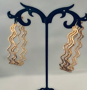 Boucles d’oreilles motif « Vagues », créoles, 3 anneaux