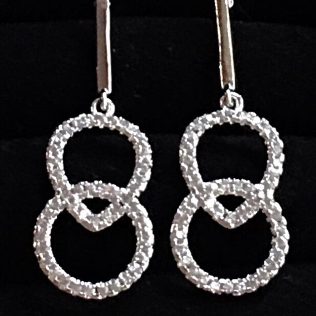 Boucles d’oreilles pendantes « 2 cercles brillants » plaqué or jaune ou blanc