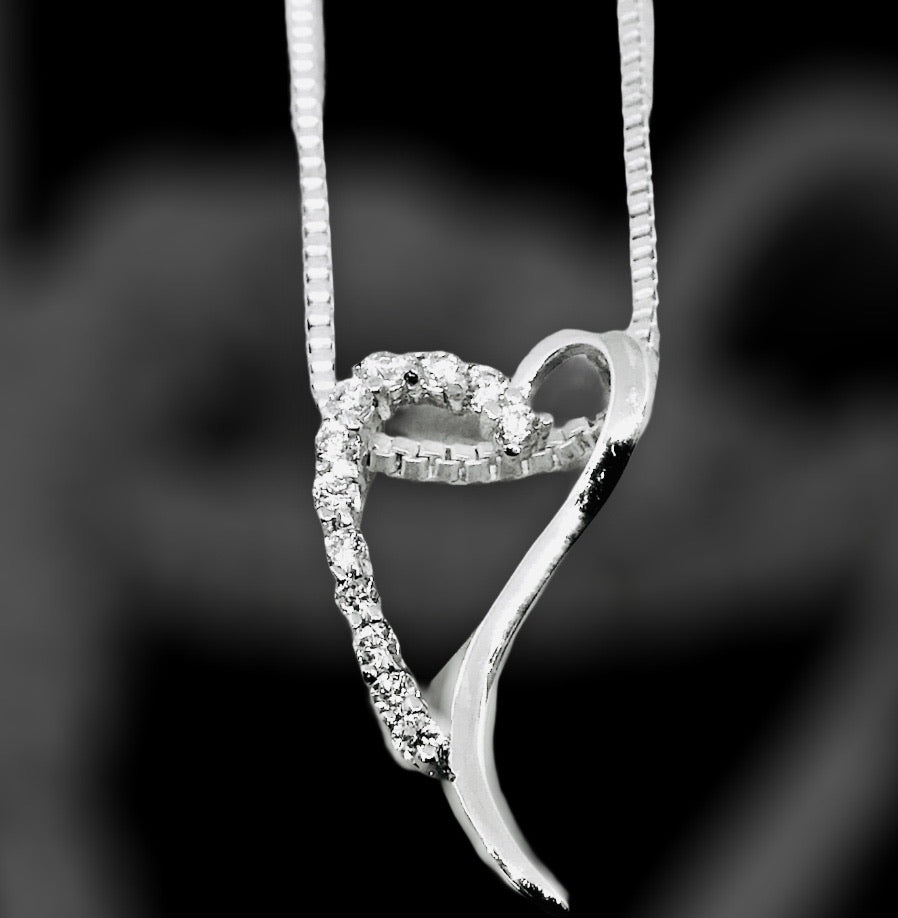 Pendentif Coeur plaqué or blanc et zirconiums