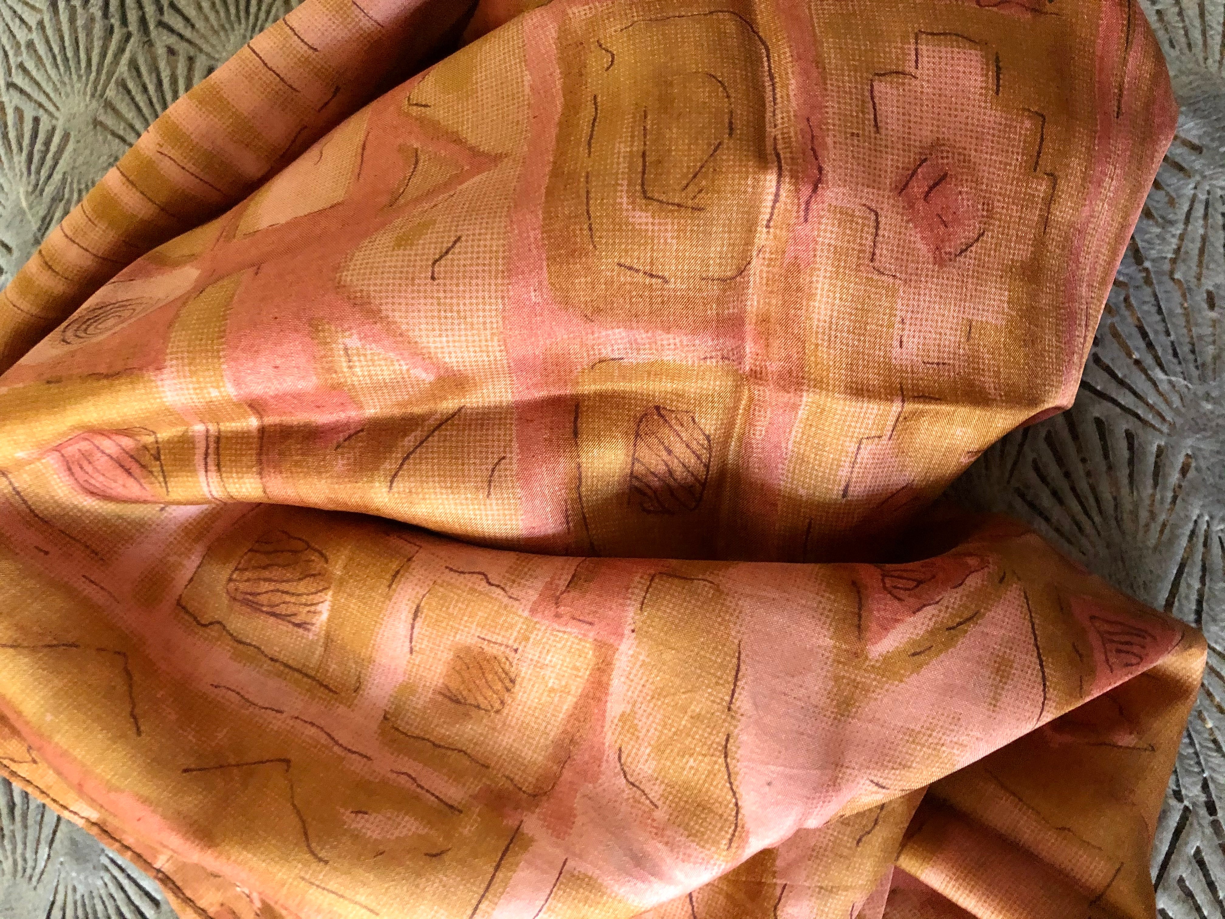 Foulard soie indienne mordorée à motifs