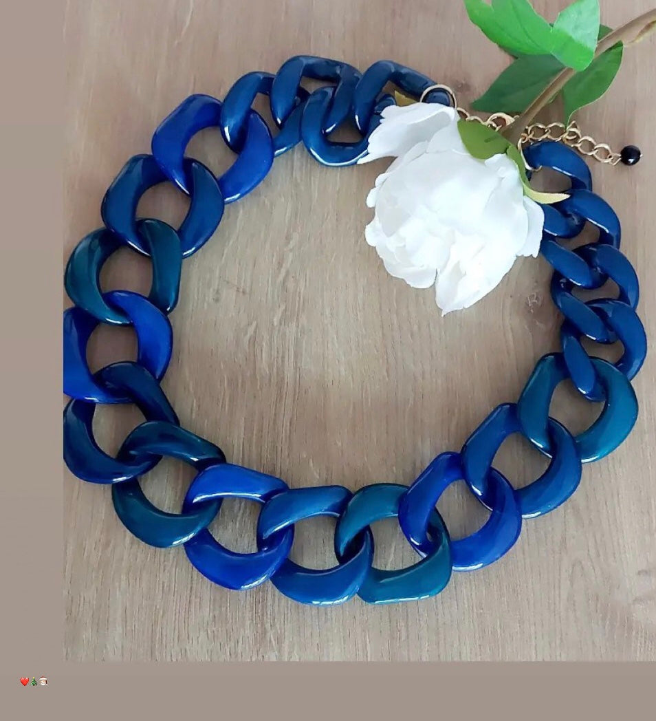 Collier-chaîne et/ou boucles d’oreilles bleu « Giulia »  bleu/vert