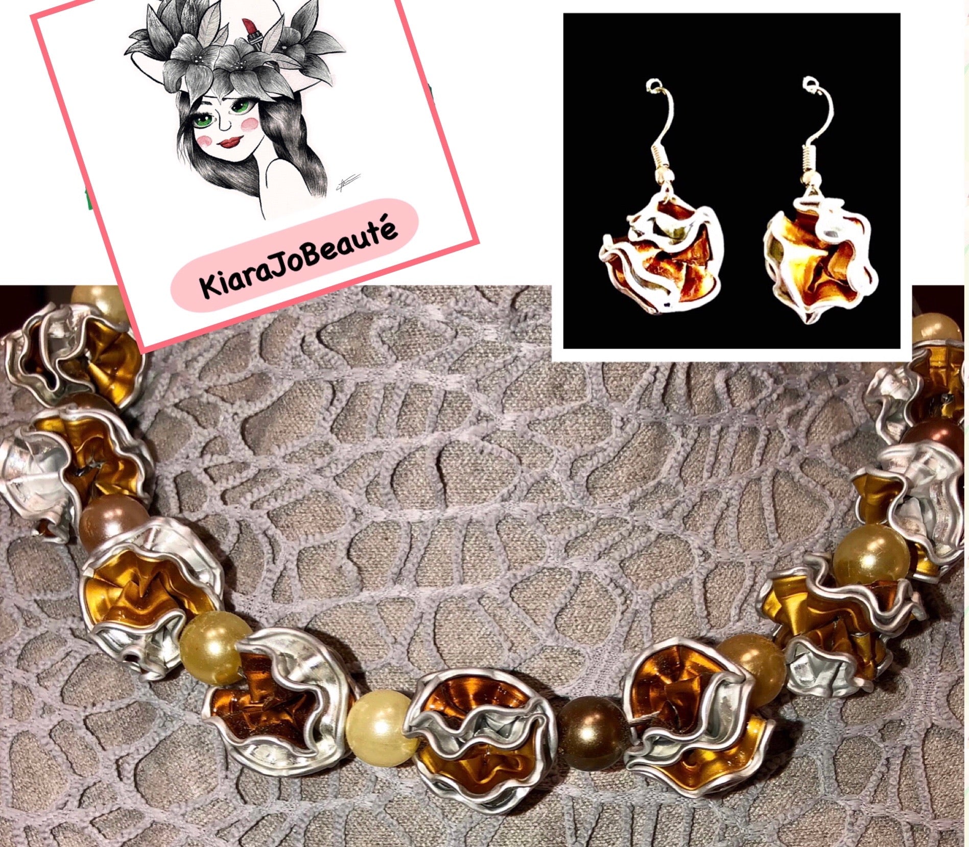 Parure « fleur » collier et boucles d’oreilles Art’Chris