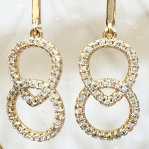 Boucles d’oreilles pendantes « 2 cercles brillants » plaqué or jaune ou blanc