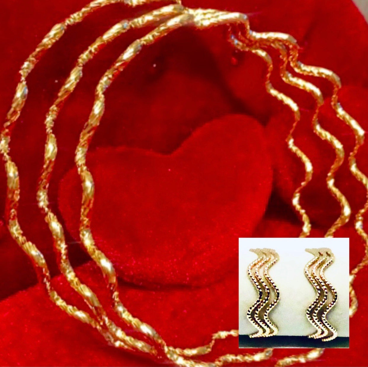 Bracelet plaqué or 3 joncs motif « Vagues »