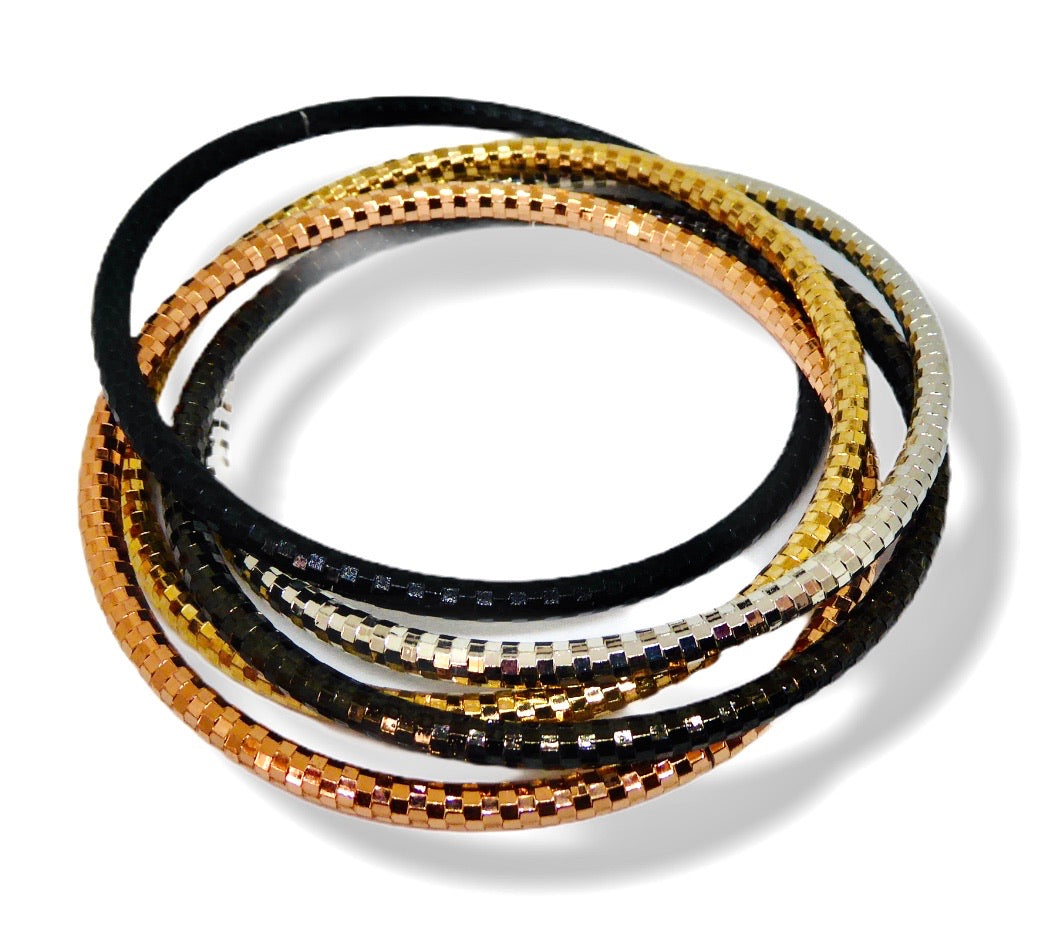 Bracelet acier 5 joncs enlacés multicolores