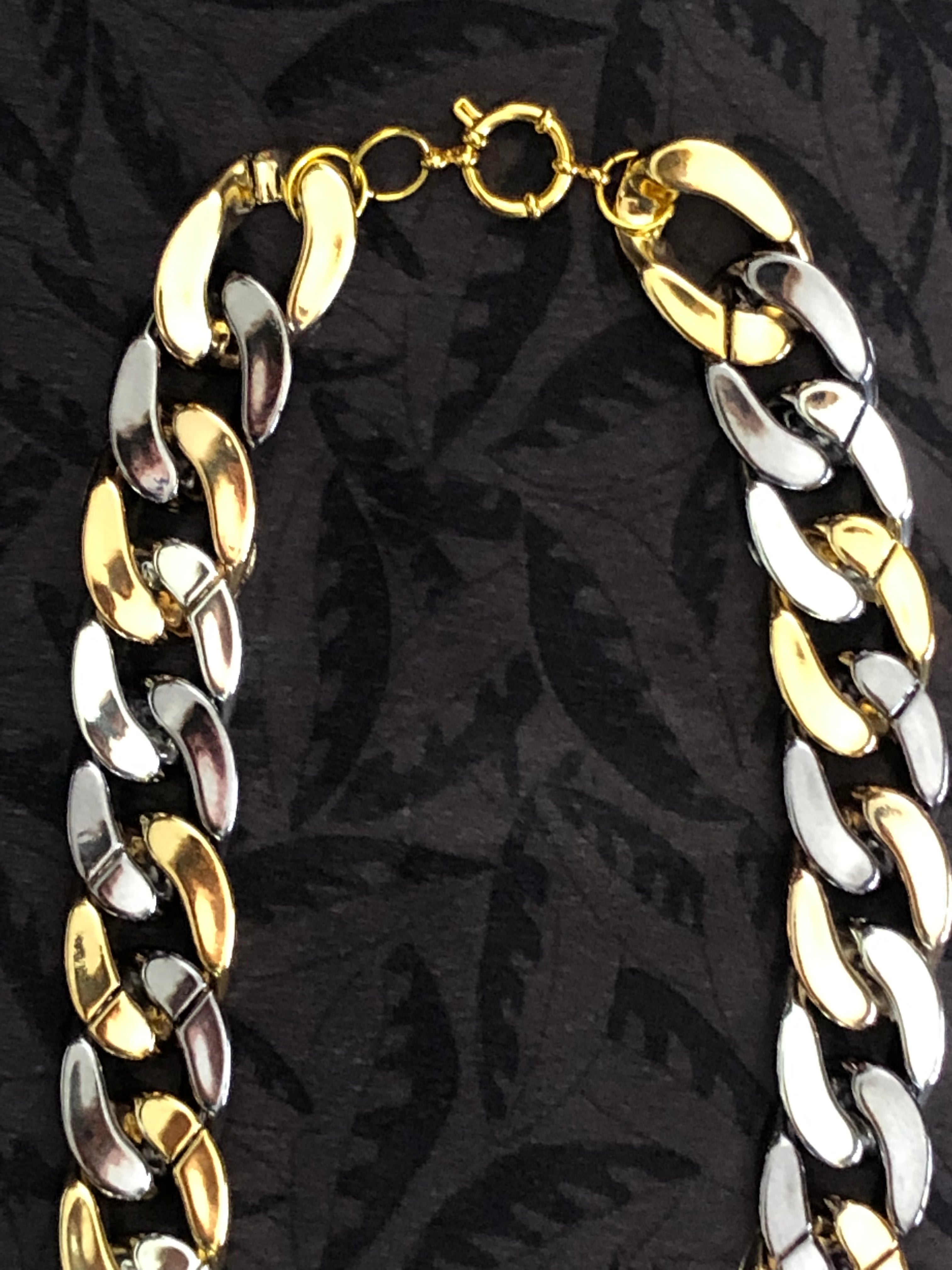 Collier chaîne, maillons 3 couleurs or jaune et rose / argent « Cannes »