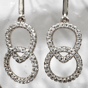 Boucles d’oreilles pendantes « 2 cercles brillants » plaqué or jaune ou blanc
