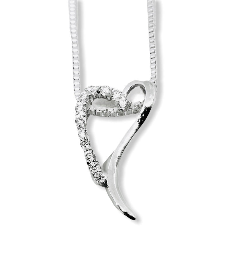 Pendentif Coeur plaqué or blanc et zirconiums