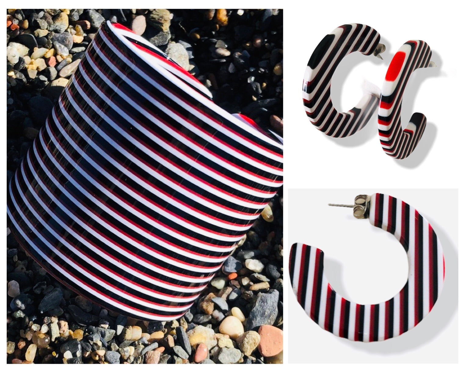 Créoles rayées rouge et noir