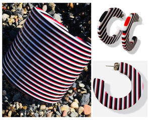 Créoles rayées rouge et noir