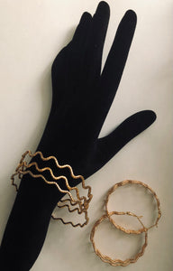 Bracelet plaqué or 3 joncs motif « Vagues »